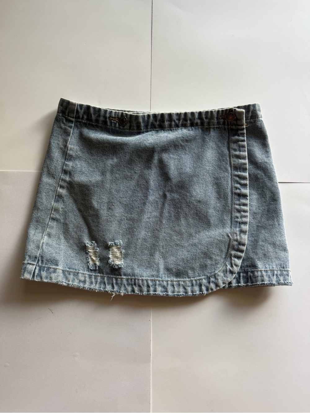 eesome Light Blue Distressed Denim Mini Skirt